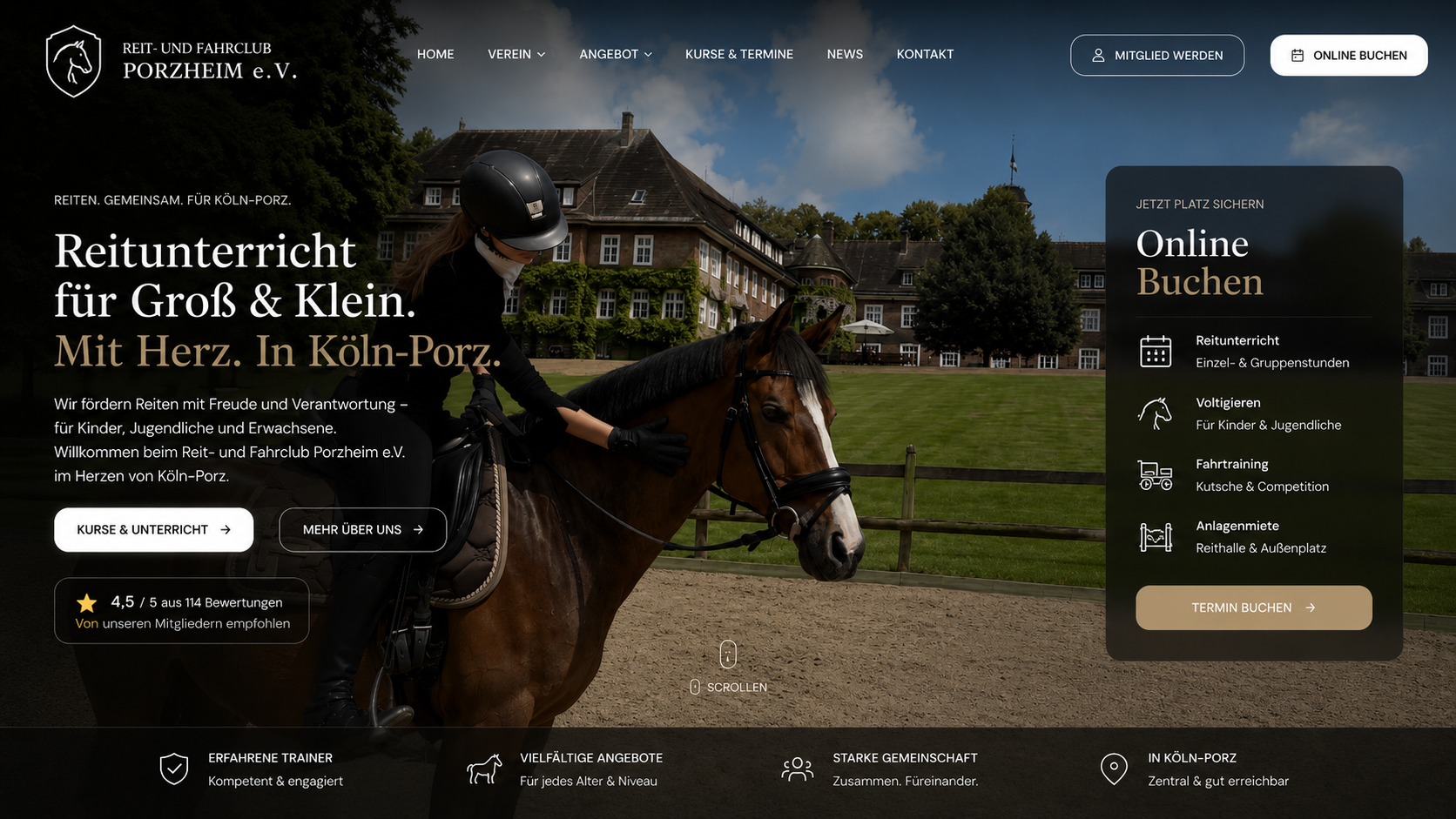 Verbesserte LumioWeb Startseiten-Vorschau für den Reitverein